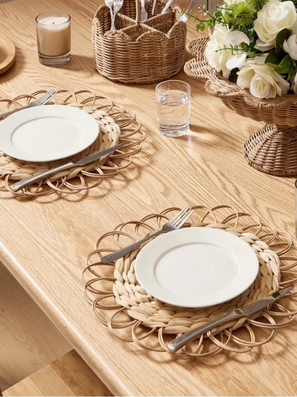 Texas House Rattan Scallop Utensil Holder, Brown, 8.25